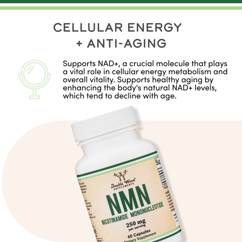 NMN Supplement - 250 mg, 60 capsules - Soy-Free, Gluten-Free, Non-GMO!